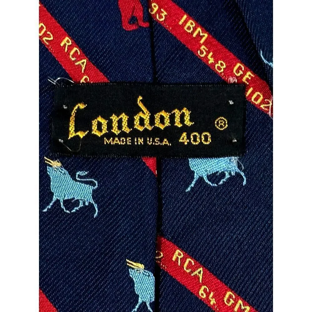 70s VTG Stock MArket Bull Bear Ticker Tape Mens Necktie London 400 Silk Blend